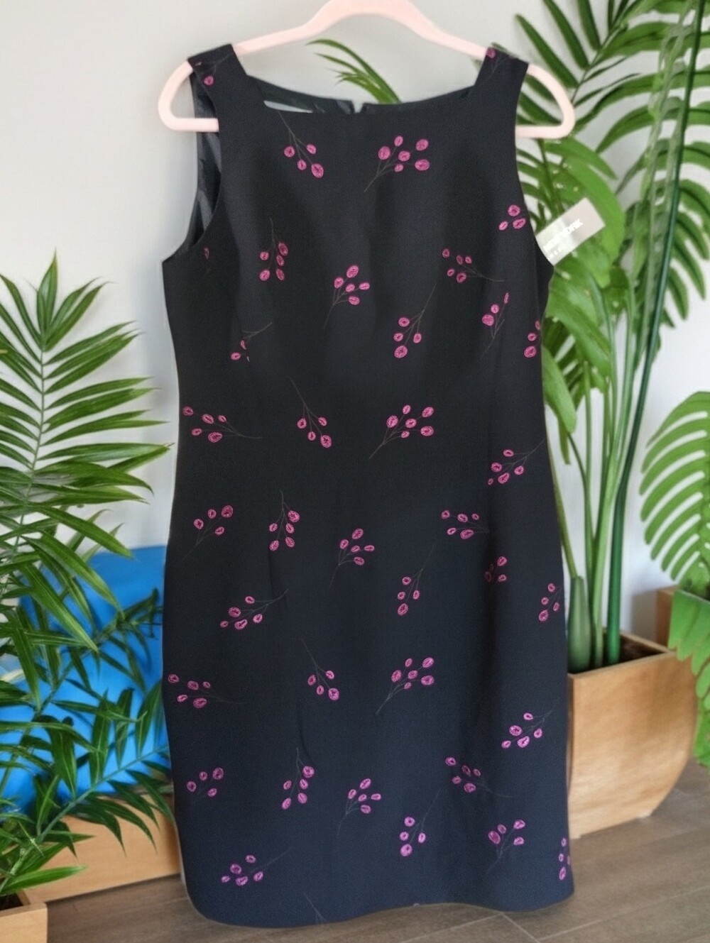 Jones New York Little Black Dress Pink Embroidered Flowers - Sz 12 New with Tags